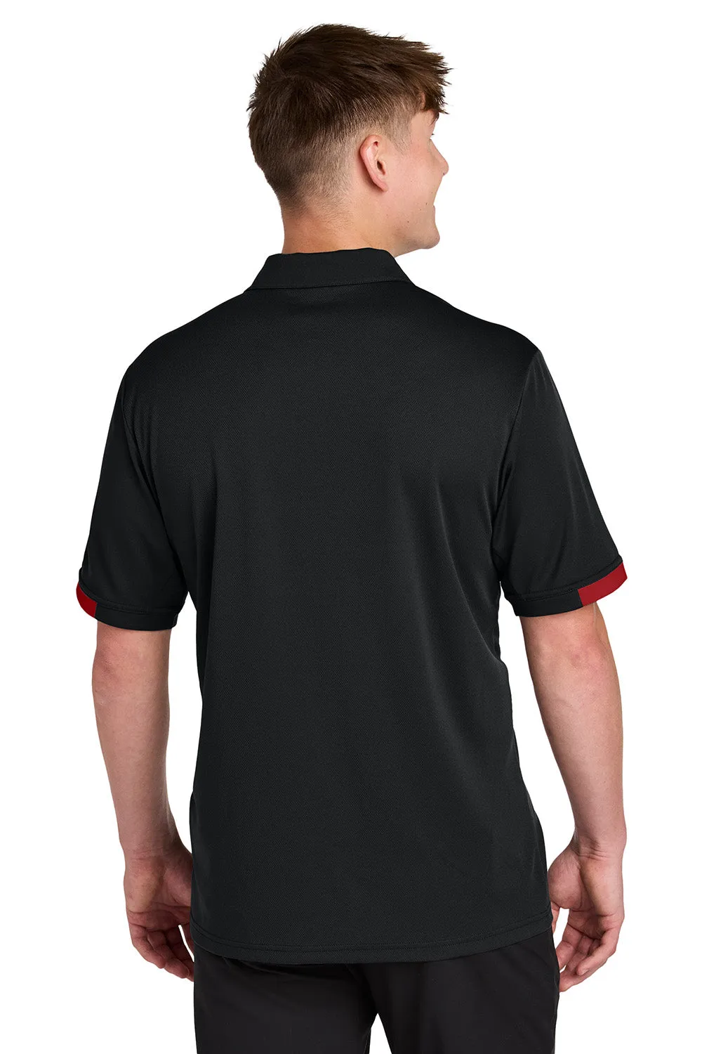 Sport-Tek Mens Club Colorblock Moisture Wicking Short Sleeve Polo Shirt - Black/Deep Red Clothing Sport-Tek