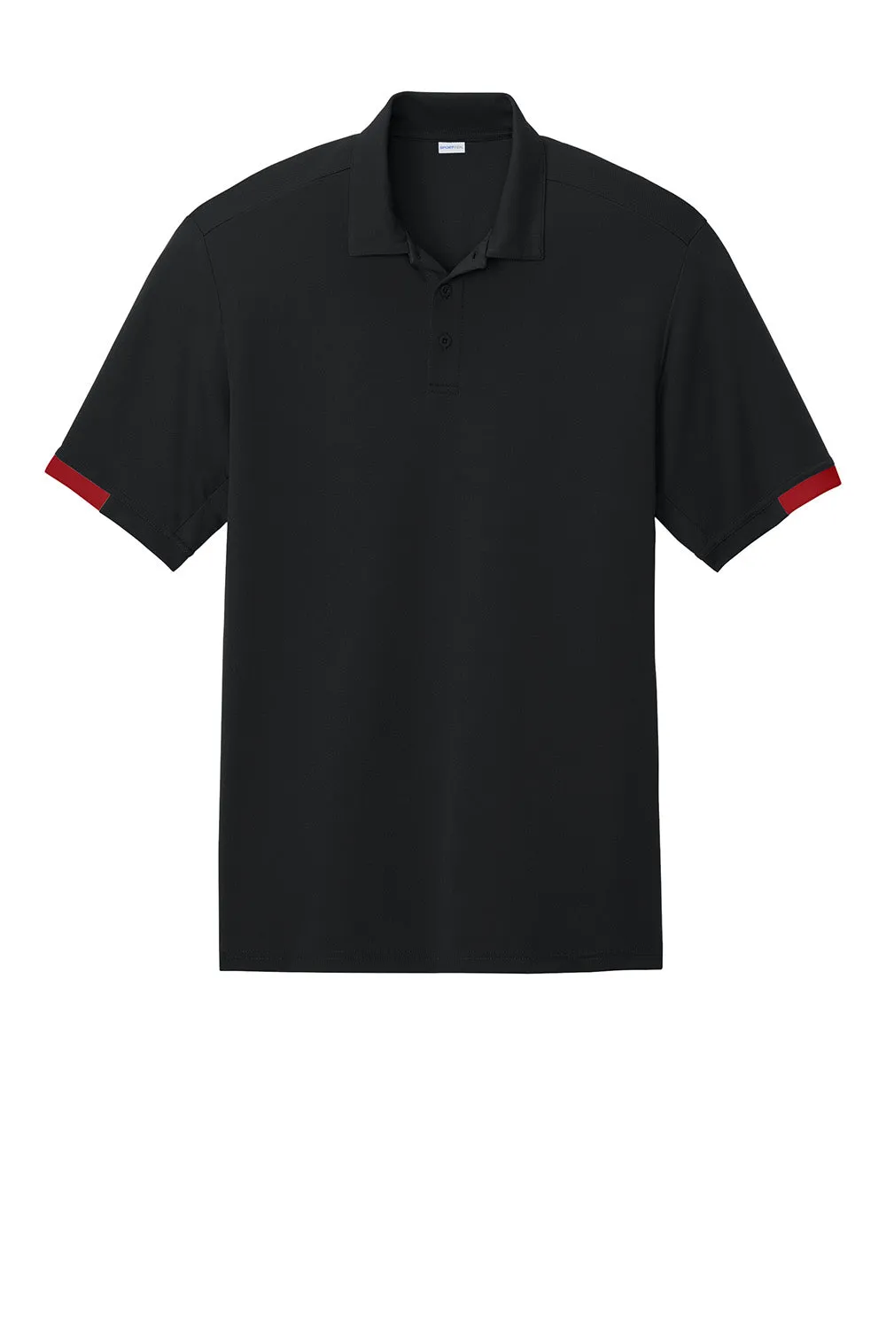 Sport-Tek Mens Club Colorblock Moisture Wicking Short Sleeve Polo Shirt - Black/Deep Red Clothing Sport-Tek