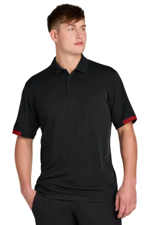 Sport-Tek Mens Club Colorblock Moisture Wicking Short Sleeve Polo Shirt - Black/Deep Red Clothing Sport-Tek