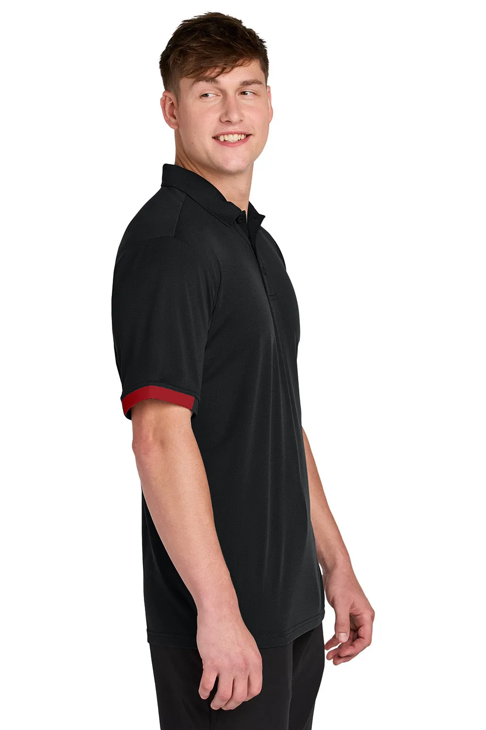 Sport-Tek Mens Club Colorblock Moisture Wicking Short Sleeve Polo Shirt - Black/Deep Red Clothing Sport-Tek