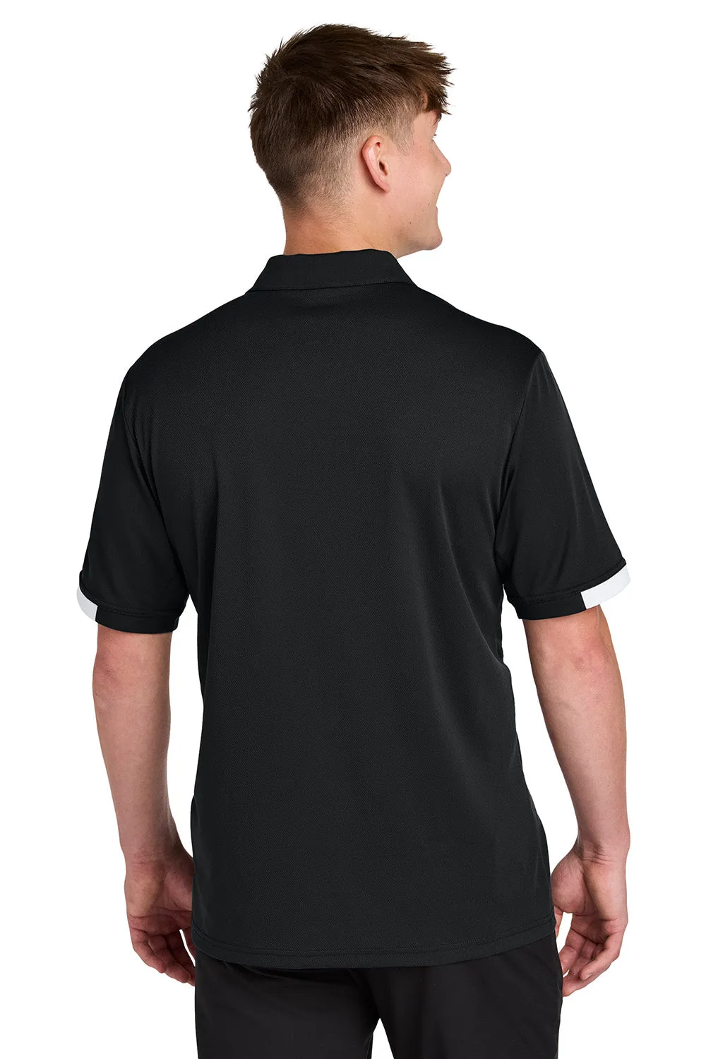 Sport-Tek Mens Club Colorblock Moisture Wicking Short Sleeve Polo Shirt - Black/White Clothing Sport-Tek