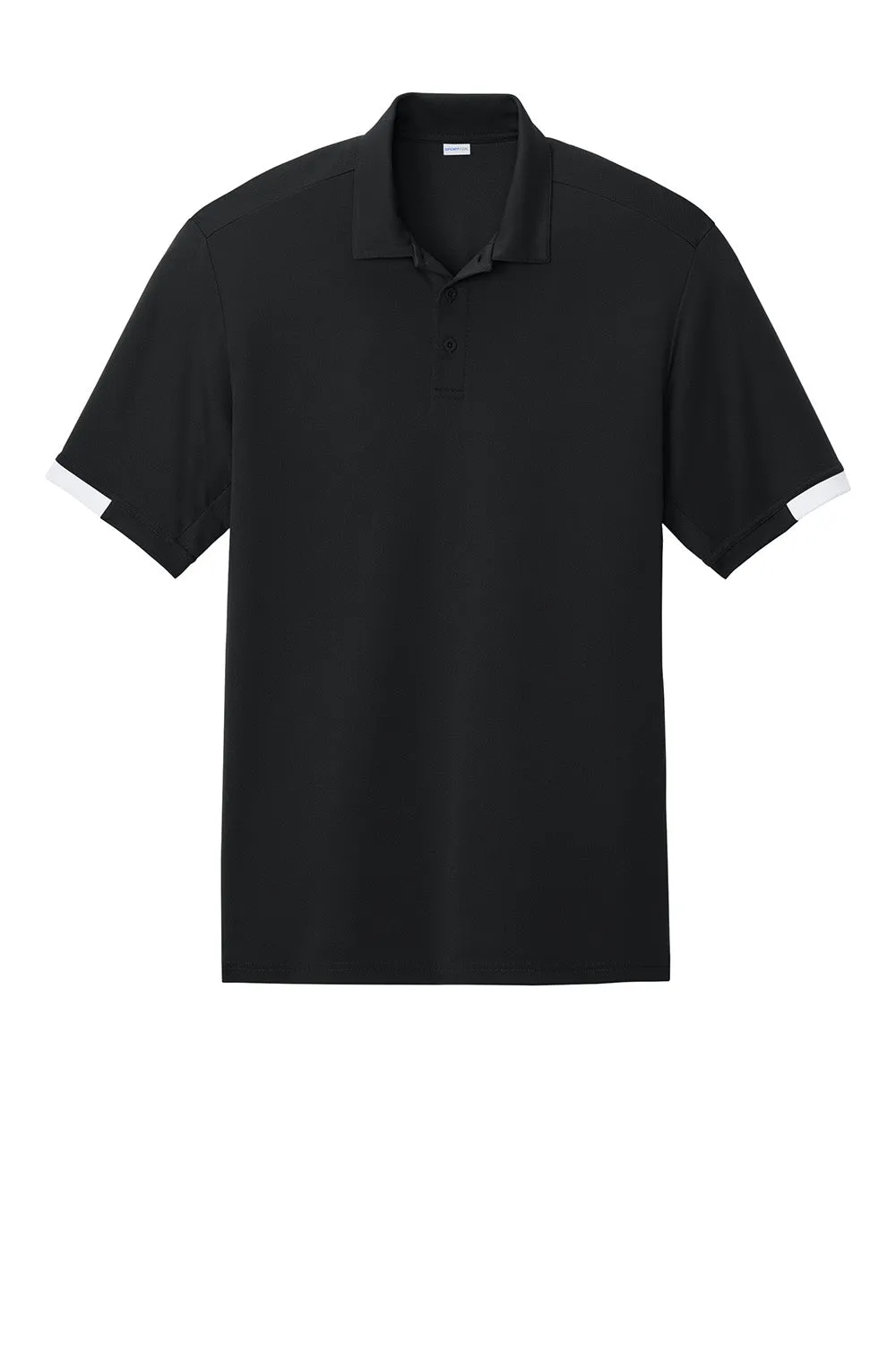 Sport-Tek Mens Club Colorblock Moisture Wicking Short Sleeve Polo Shirt - Black/White Clothing Sport-Tek