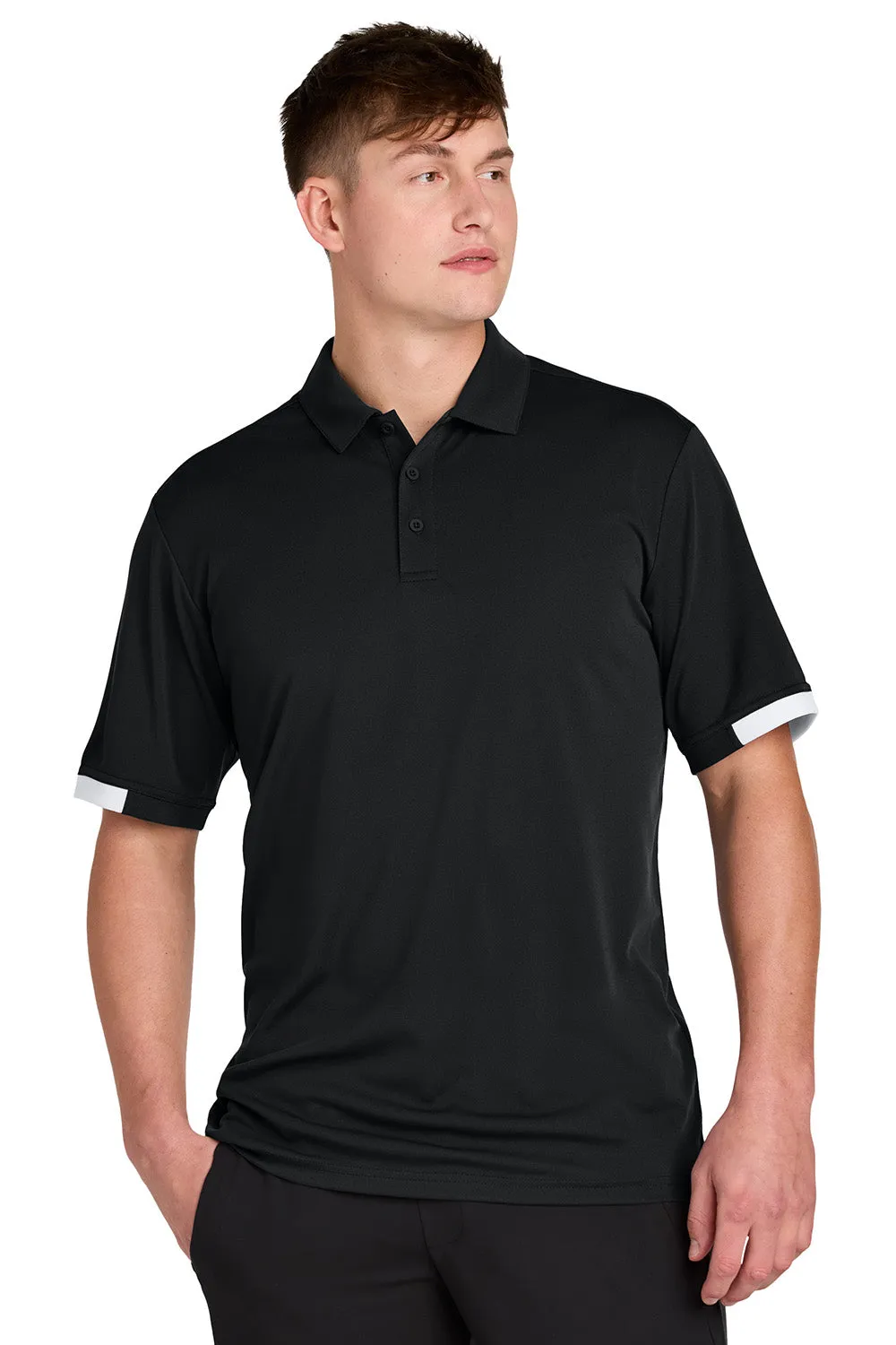 Sport-Tek Mens Club Colorblock Moisture Wicking Short Sleeve Polo Shirt - Black/White Clothing Sport-Tek