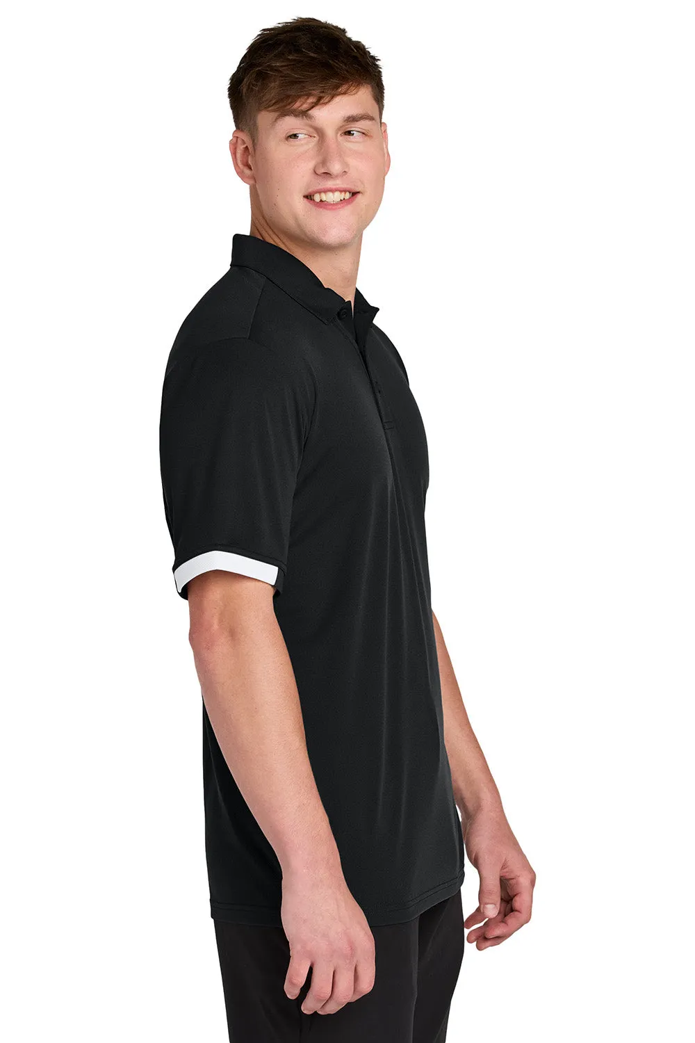 Sport-Tek Mens Club Colorblock Moisture Wicking Short Sleeve Polo Shirt - Black/White Clothing Sport-Tek