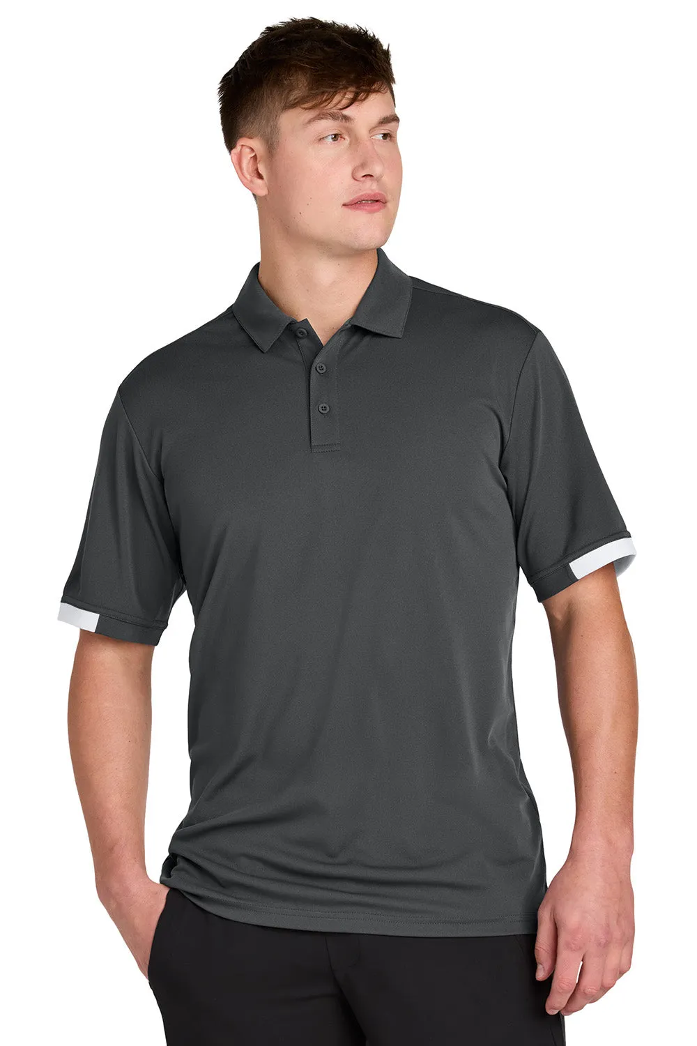 Sport-Tek Mens Club Colorblock Moisture Wicking Short Sleeve Polo Shirt - Iron Grey/White Clothing Sport-Tek