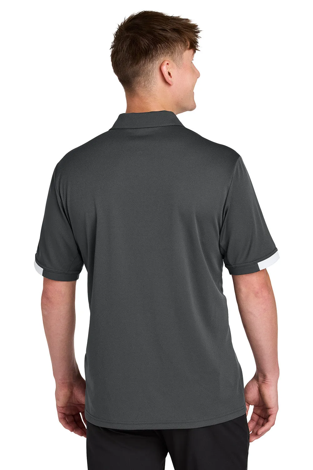 Sport-Tek Mens Club Colorblock Moisture Wicking Short Sleeve Polo Shirt - Iron Grey/White Clothing Sport-Tek