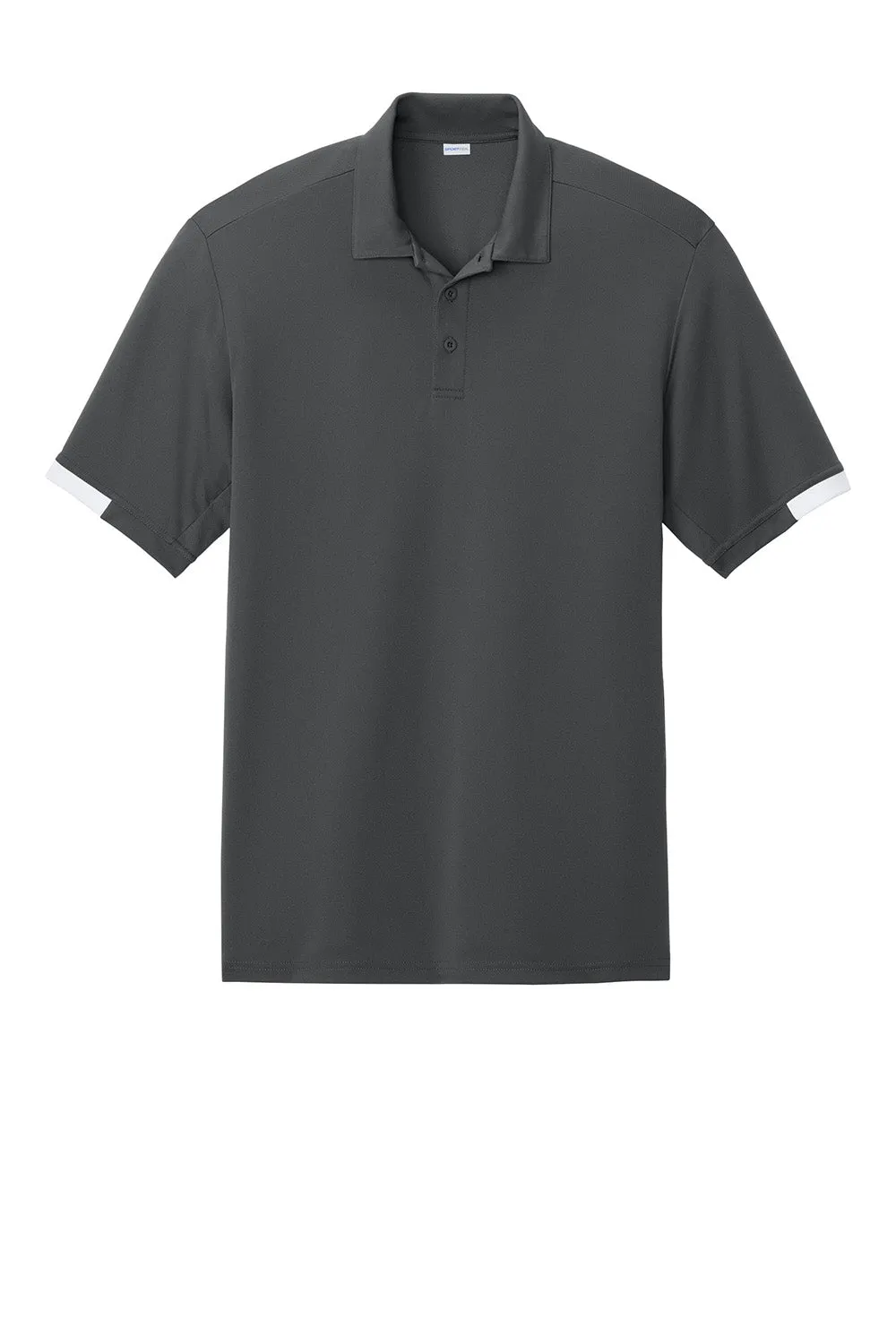 Sport-Tek Mens Club Colorblock Moisture Wicking Short Sleeve Polo Shirt - Iron Grey/White Clothing Sport-Tek