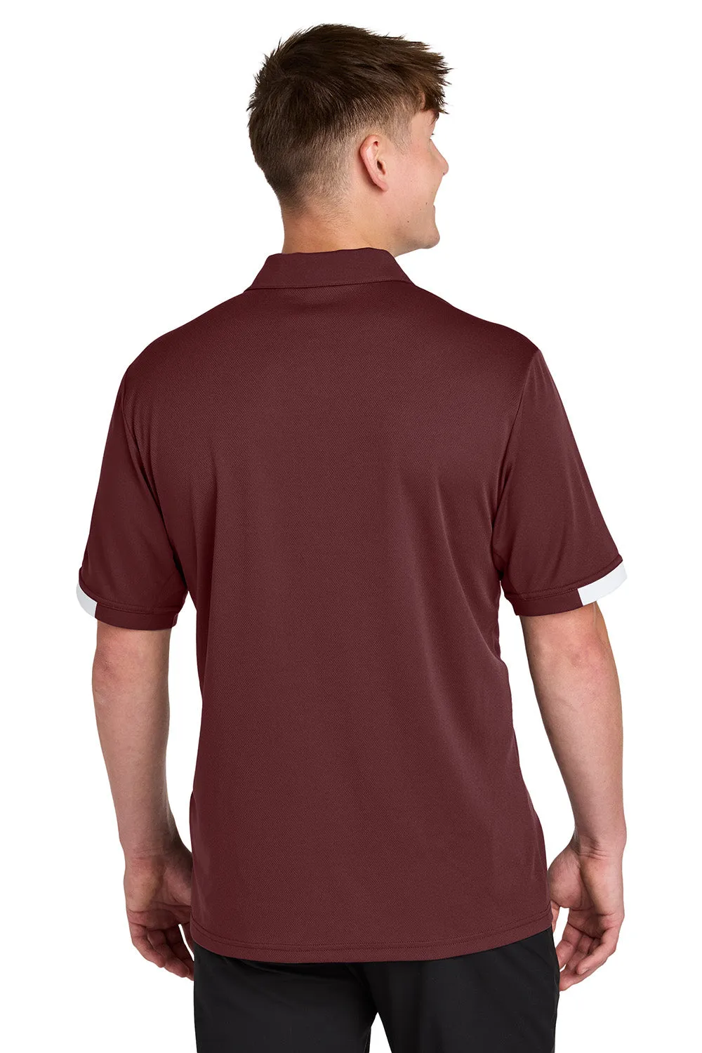 Sport-Tek Mens Club Colorblock Moisture Wicking Short Sleeve Polo Shirt - Maroon/White Clothing Sport-Tek
