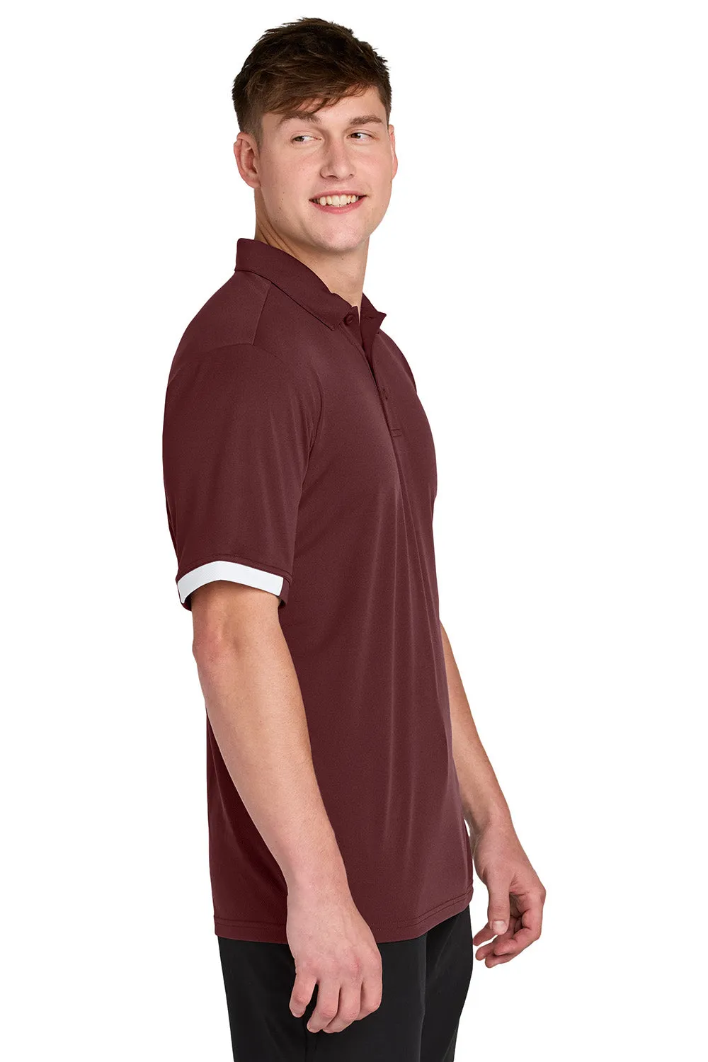 Sport-Tek Mens Club Colorblock Moisture Wicking Short Sleeve Polo Shirt - Maroon/White Clothing Sport-Tek