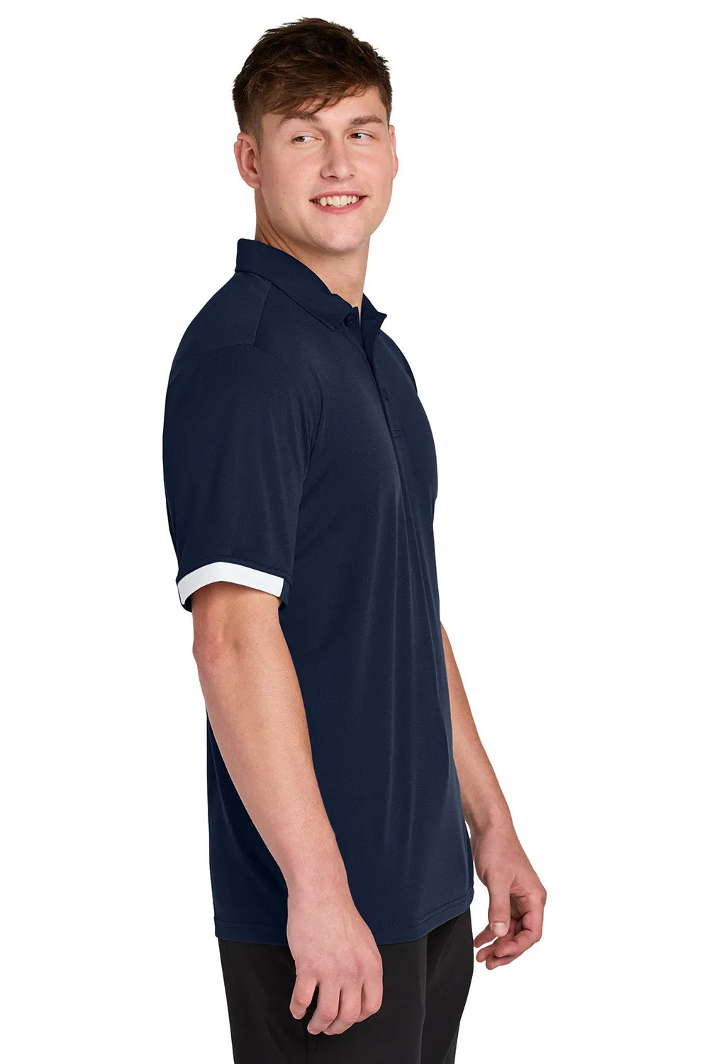 Sport-Tek Mens Club Colorblock Moisture Wicking Short Sleeve Polo Shirt - True Navy Blue/White Clothing Sport-Tek