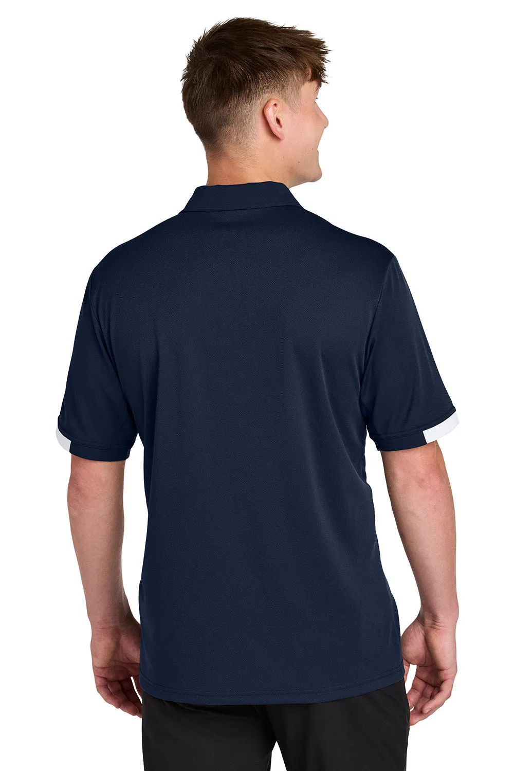 Sport-Tek Mens Club Colorblock Moisture Wicking Short Sleeve Polo Shirt - True Navy Blue/White Clothing Sport-Tek