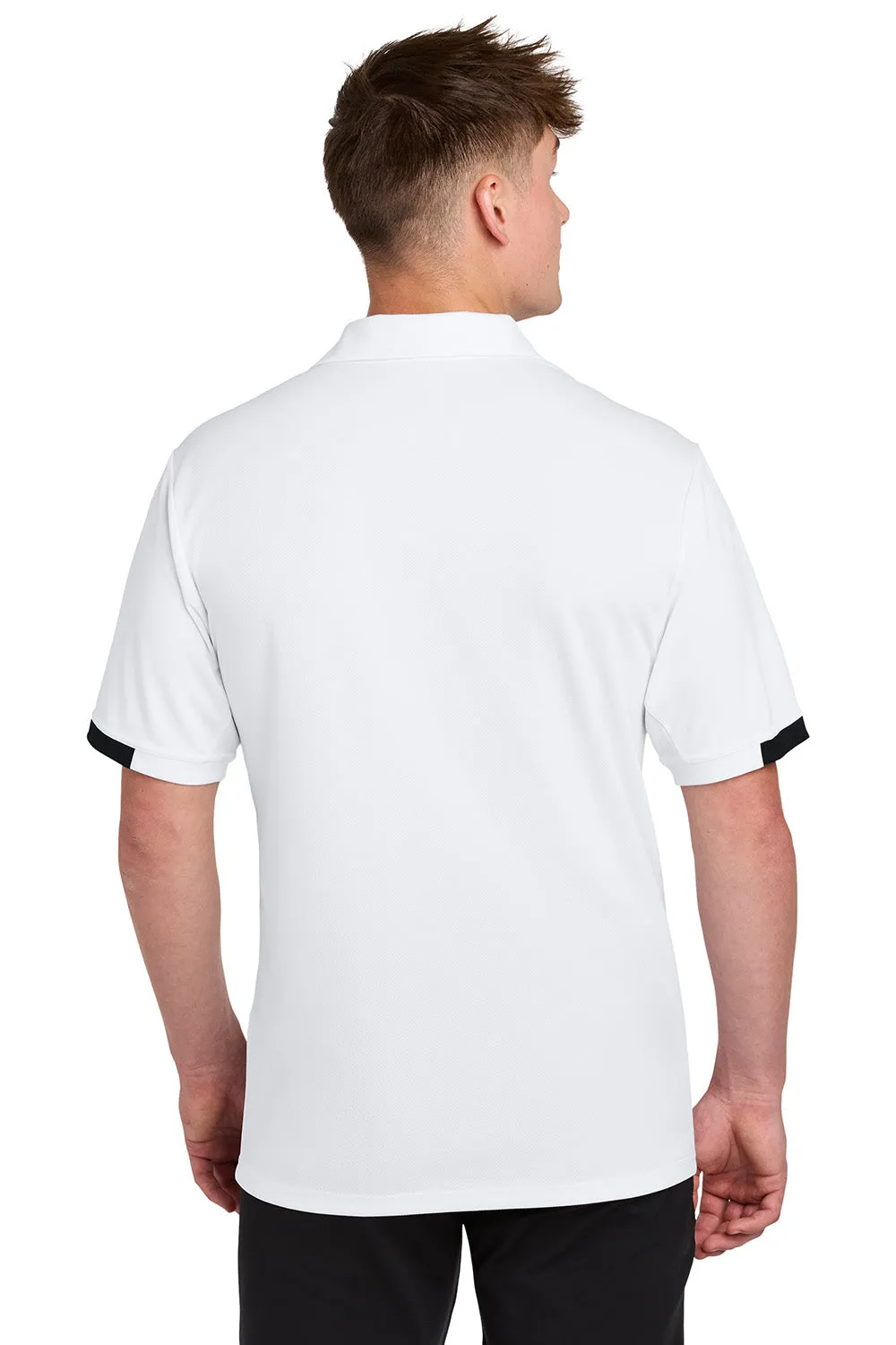 Sport-Tek Mens Club Colorblock Moisture Wicking Short Sleeve Polo Shirt - White/Black Clothing Sport-Tek