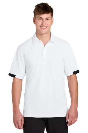Sport-Tek Mens Club Colorblock Moisture Wicking Short Sleeve Polo Shirt - White/Black Clothing Sport-Tek