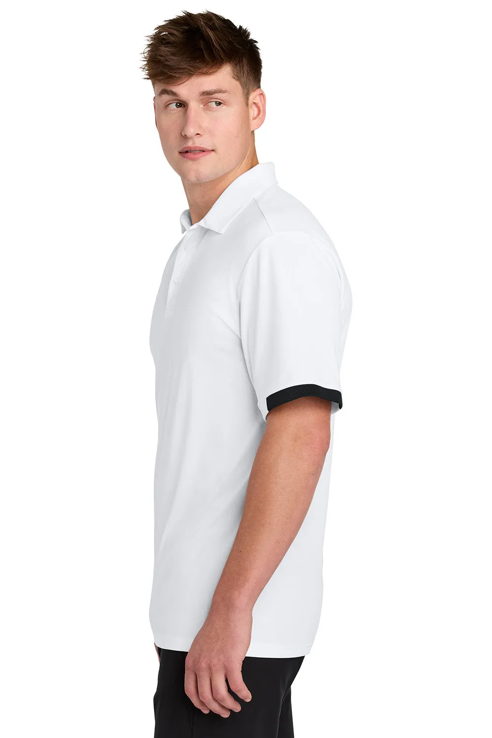 Sport-Tek Mens Club Colorblock Moisture Wicking Short Sleeve Polo Shirt - White/Black Clothing Sport-Tek