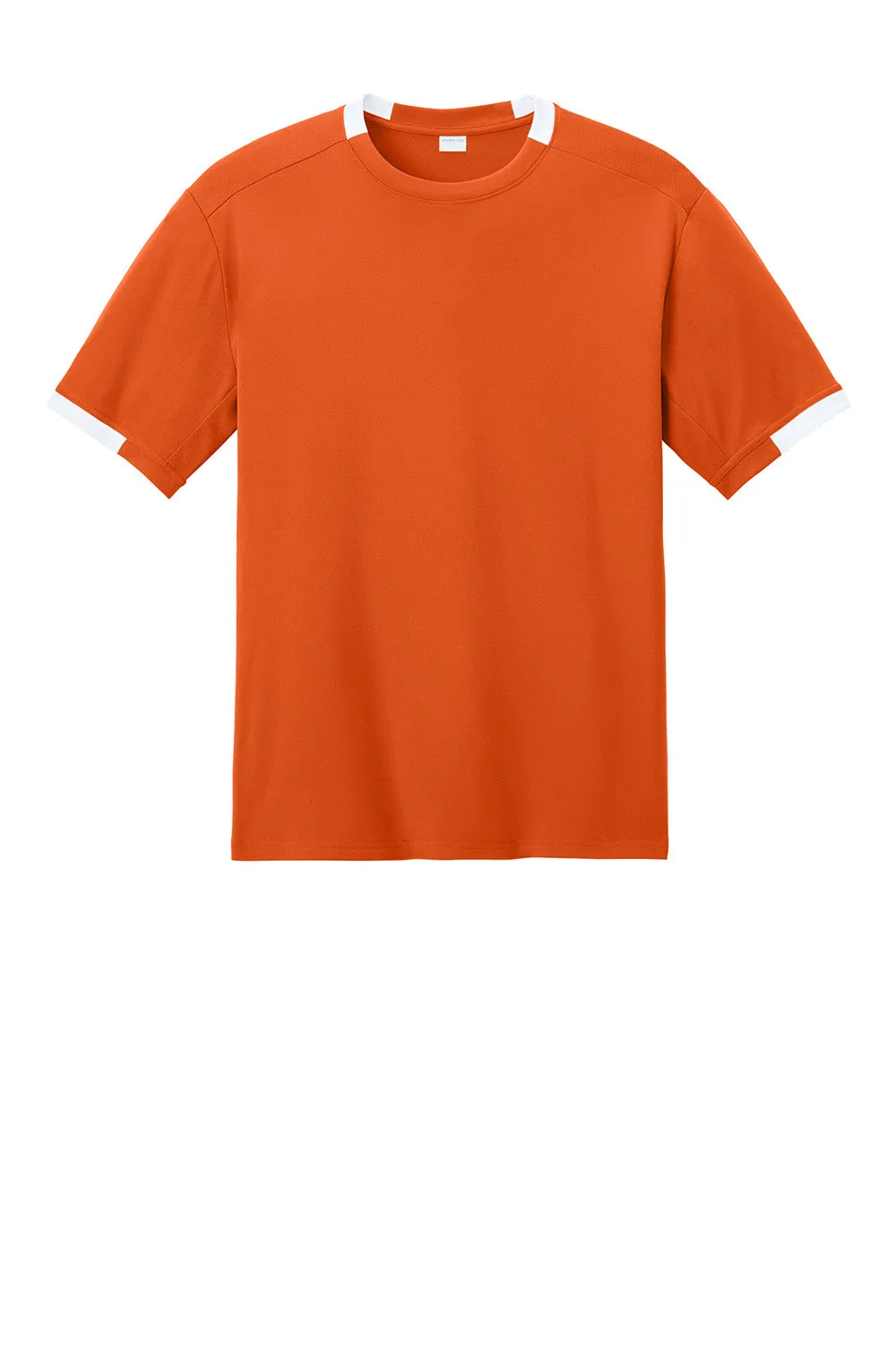 Sport-Tek Mens Club Moisture Wicking Short Sleeve Crewneck T-Shirt - Deep Orange/White Clothing Sport-Tek