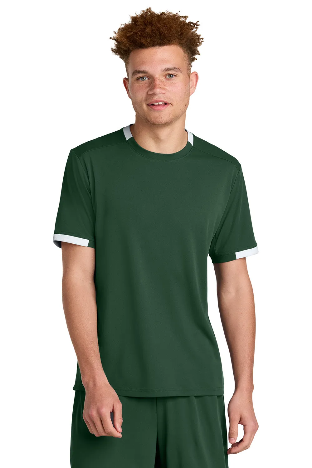 Sport-Tek Mens Club Moisture Wicking Short Sleeve Crewneck T-Shirt - Forest Green/White Clothing Sport-Tek