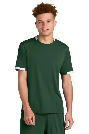 Sport-Tek Mens Club Moisture Wicking Short Sleeve Crewneck T-Shirt - Forest Green/White Clothing Sport-Tek