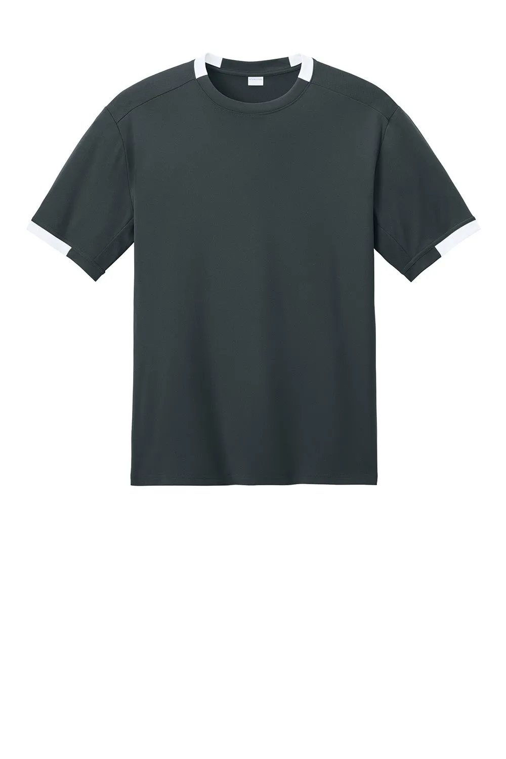 Sport-Tek Mens Club Moisture Wicking Short Sleeve Crewneck T-Shirt - Iron Grey/White Clothing Sport-Tek