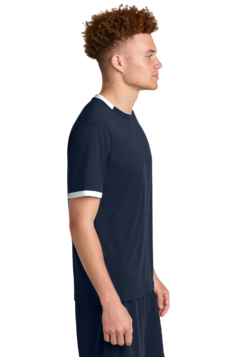 Sport-Tek Mens Club Moisture Wicking Short Sleeve Crewneck T-Shirt - True Navy Blue/White Clothing Sport-Tek