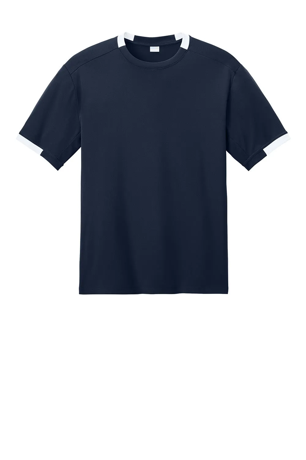 Sport-Tek Mens Club Moisture Wicking Short Sleeve Crewneck T-Shirt - True Navy Blue/White Clothing Sport-Tek