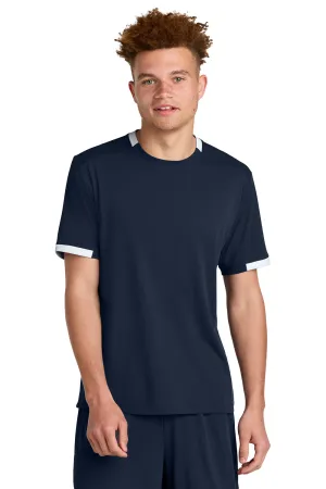 Sport-Tek Mens Club Moisture Wicking Short Sleeve Crewneck T-Shirt - True Navy Blue/White Clothing Sport-Tek