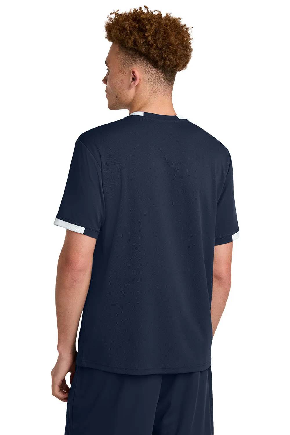 Sport-Tek Mens Club Moisture Wicking Short Sleeve Crewneck T-Shirt - True Navy Blue/White Clothing Sport-Tek