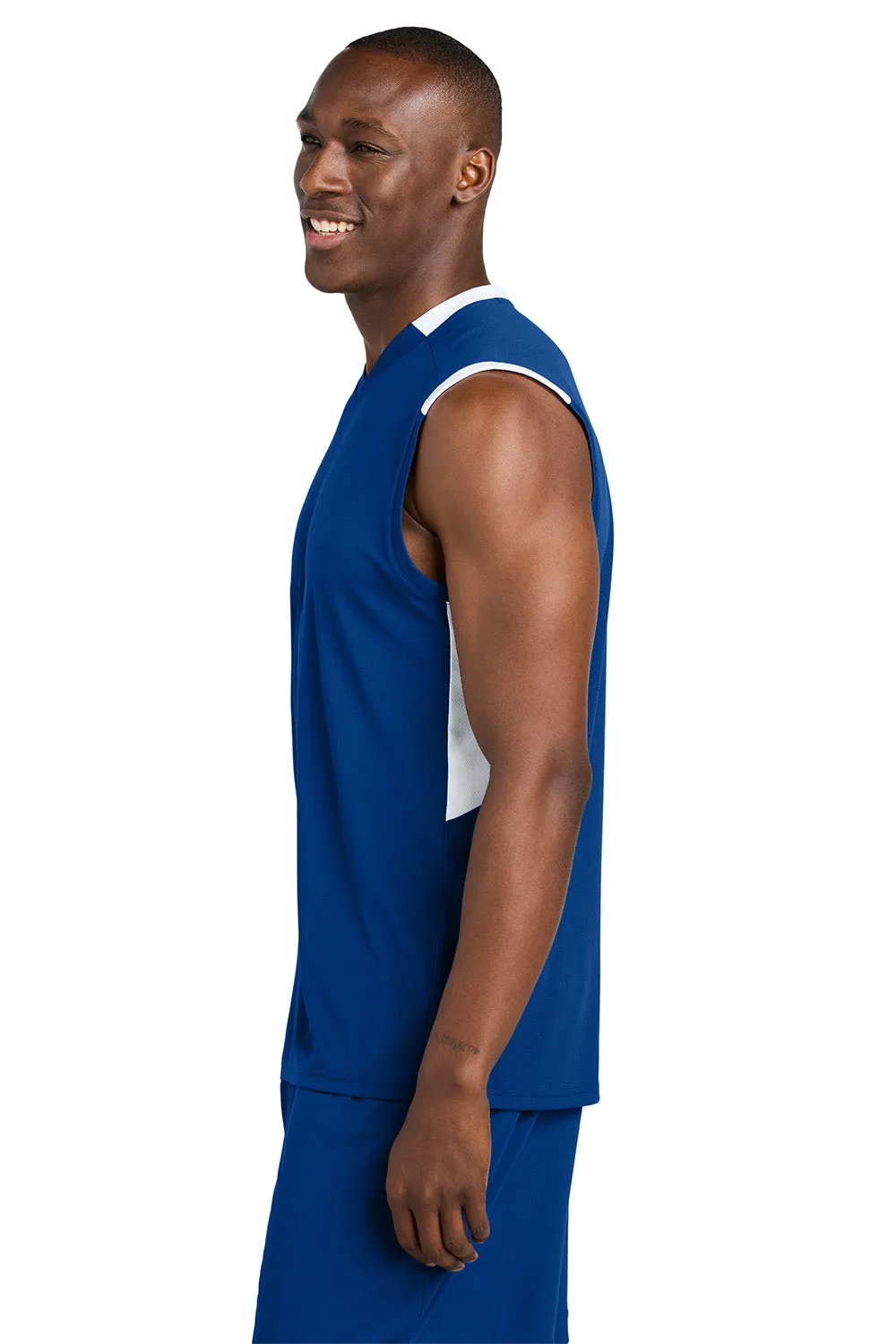 Sport-Tek Mens Club Moisture Wicking V-Neck Tank Top - True Royal Blue/White Clothing Sport-Tek