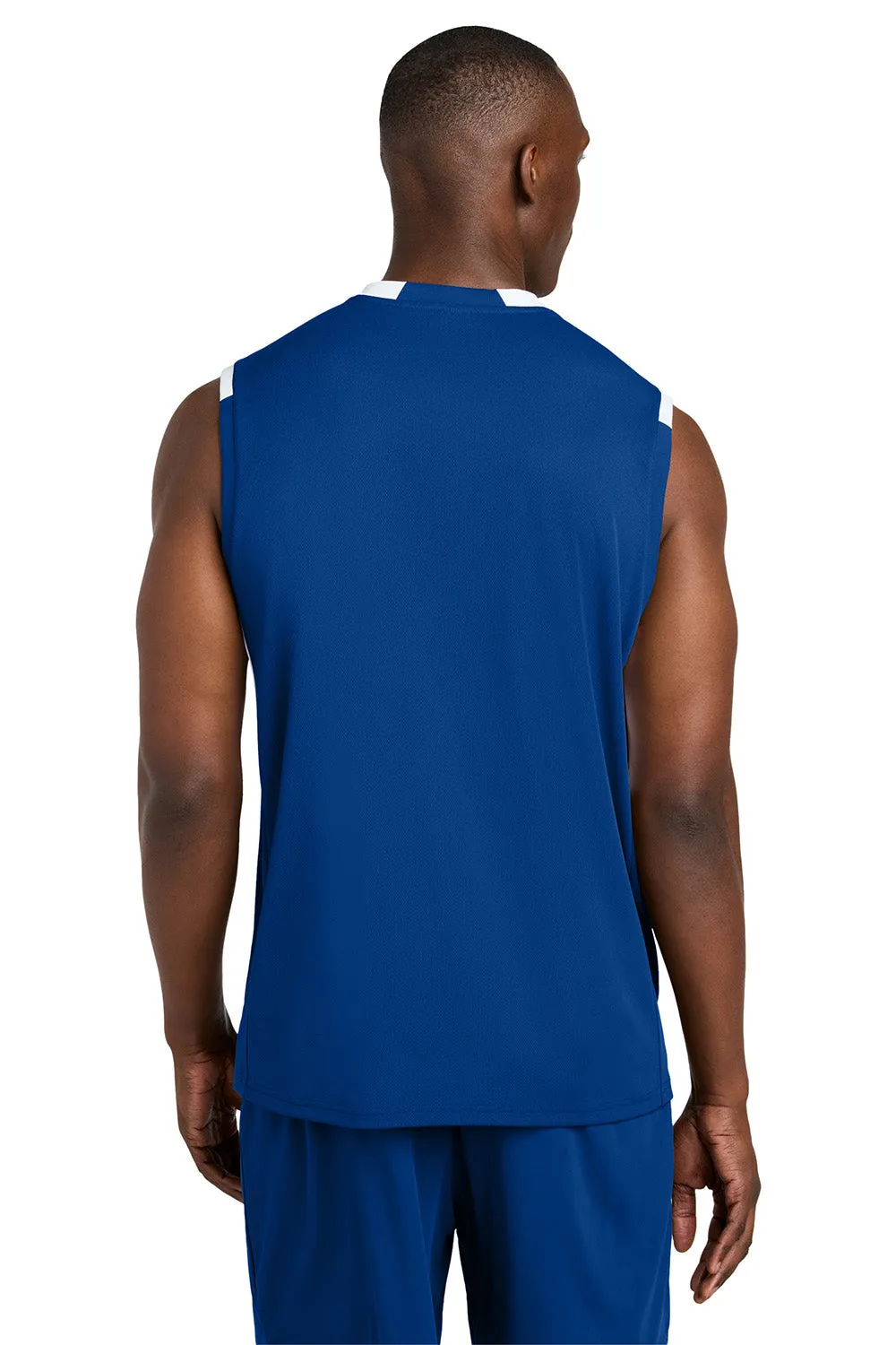 Sport-Tek Mens Club Moisture Wicking V-Neck Tank Top - True Royal Blue/White Clothing Sport-Tek