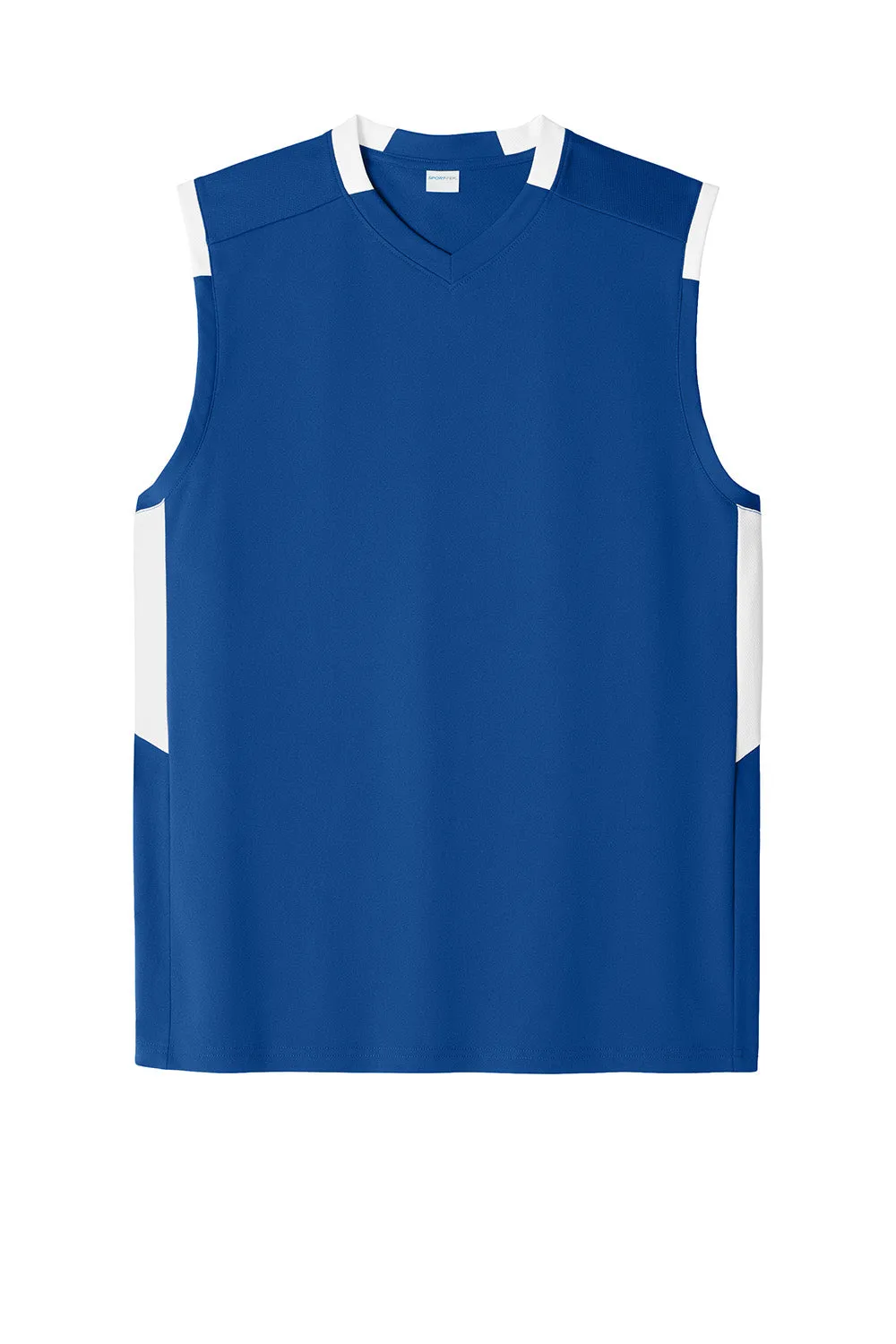 Sport-Tek Mens Club Moisture Wicking V-Neck Tank Top - True Royal Blue/White Clothing Sport-Tek