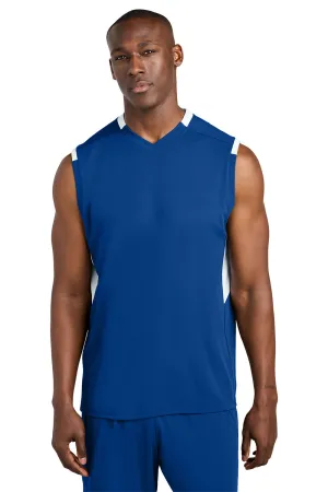 Sport-Tek Mens Club Moisture Wicking V-Neck Tank Top - True Royal Blue/White Clothing Sport-Tek