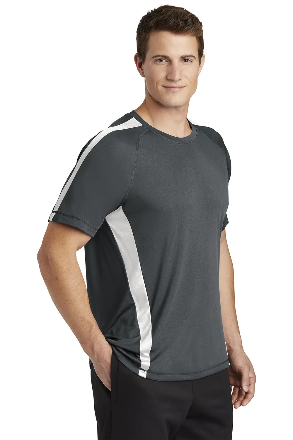 Sport-Tek Mens Competitor Moisture Wicking Short Sleeve Crewneck T-Shirt - Iron Grey/White Clothing Sport-Tek