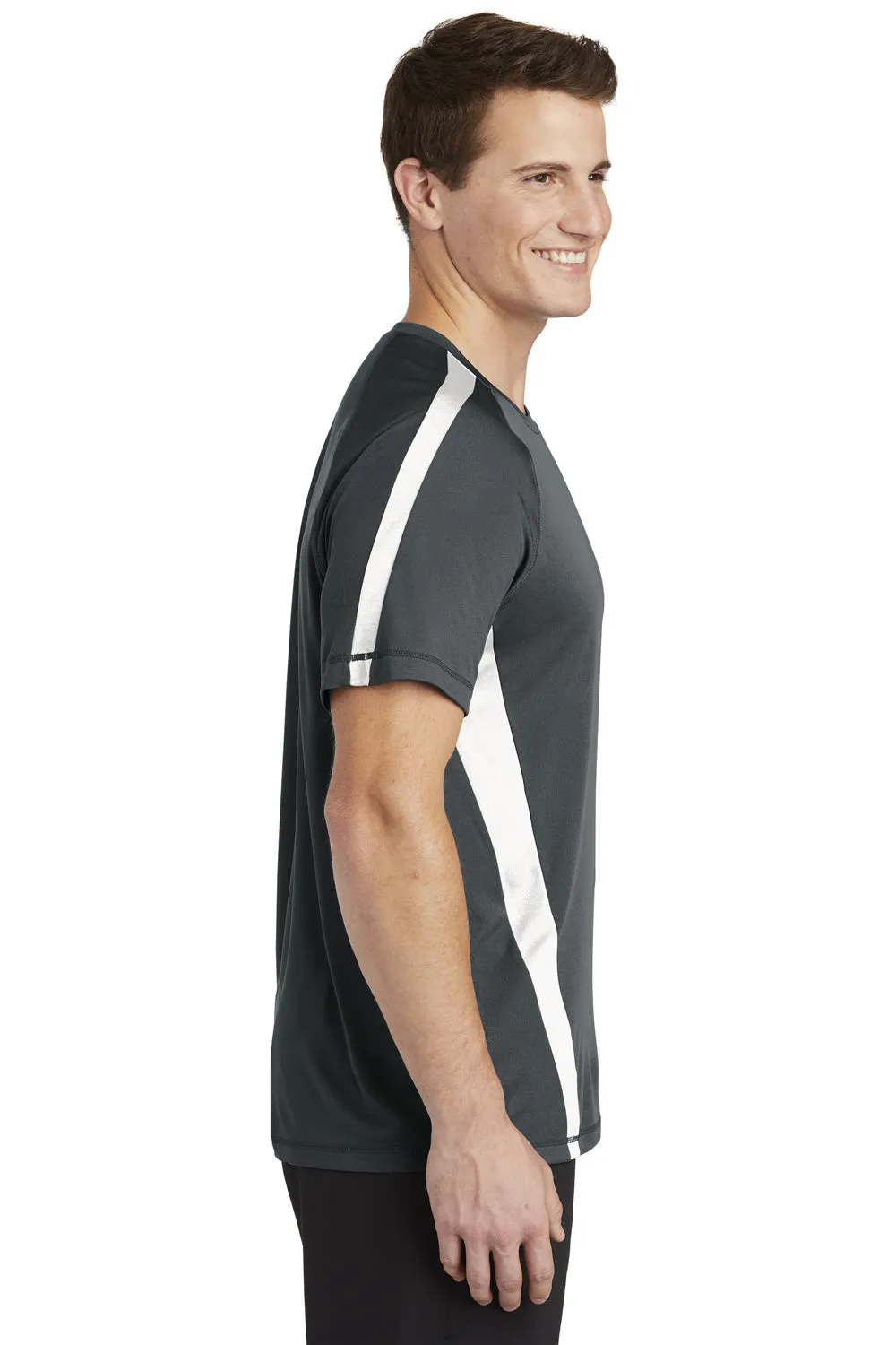 Sport-Tek Mens Competitor Moisture Wicking Short Sleeve Crewneck T-Shirt - Iron Grey/White Clothing Sport-Tek