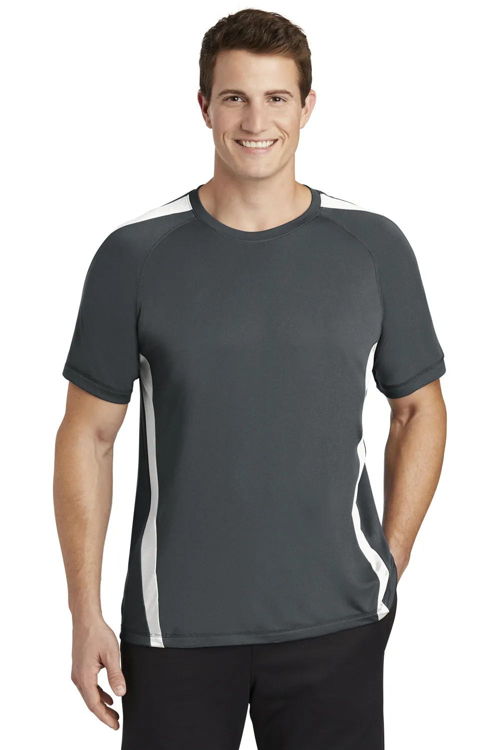 Sport-Tek Mens Competitor Moisture Wicking Short Sleeve Crewneck T-Shirt - Iron Grey/White Clothing Sport-Tek