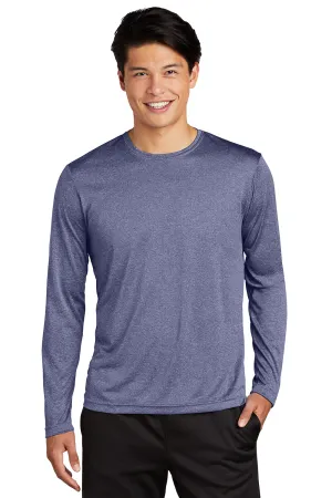 Sport-Tek Mens Contender Heather Moisture Wicking Long Sleeve Crewneck T-Shirt - Heather True Navy Blue Clothing Sport-Tek