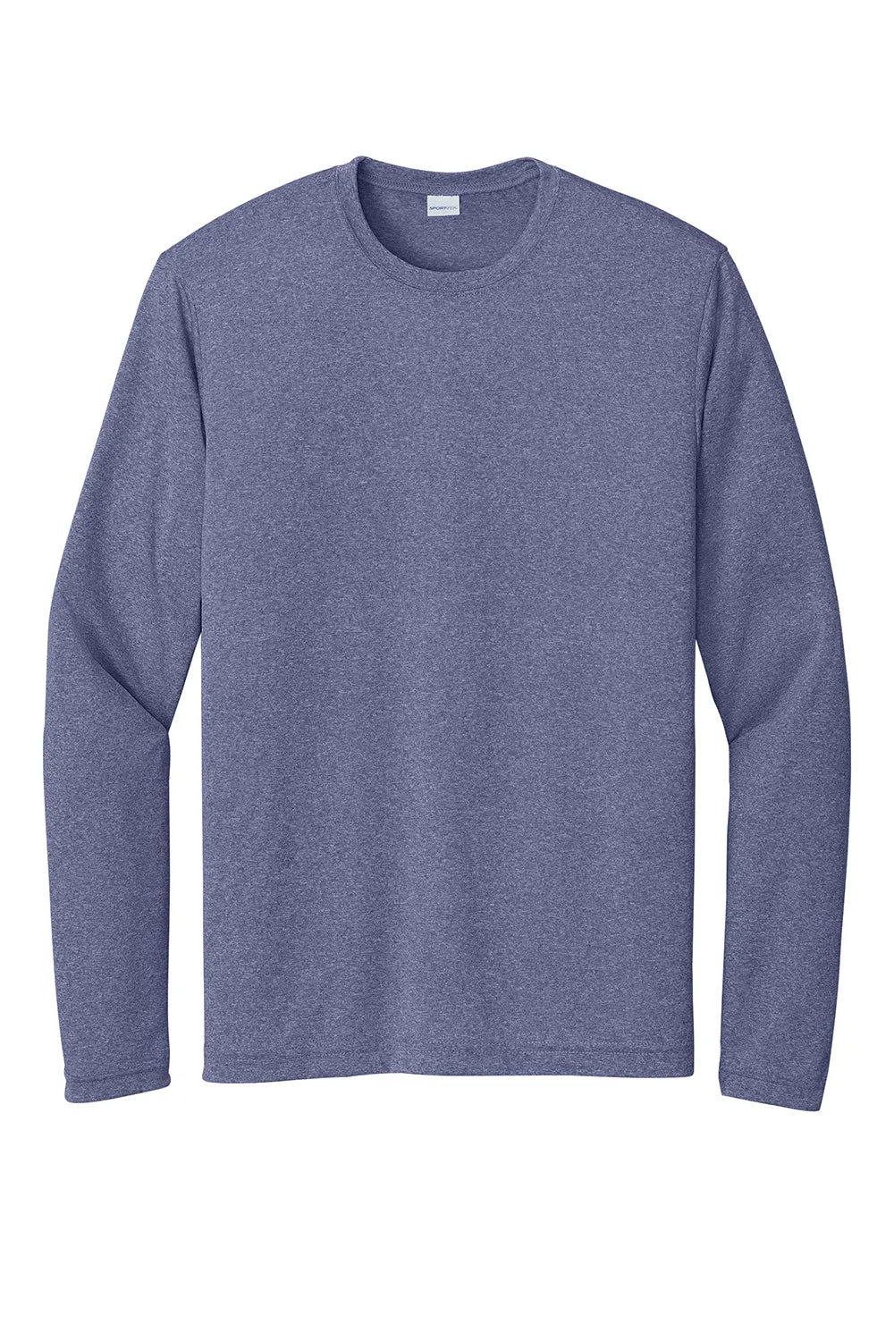 Sport-Tek Mens Contender Heather Moisture Wicking Long Sleeve Crewneck T-Shirt - Heather True Navy Blue Clothing Sport-Tek