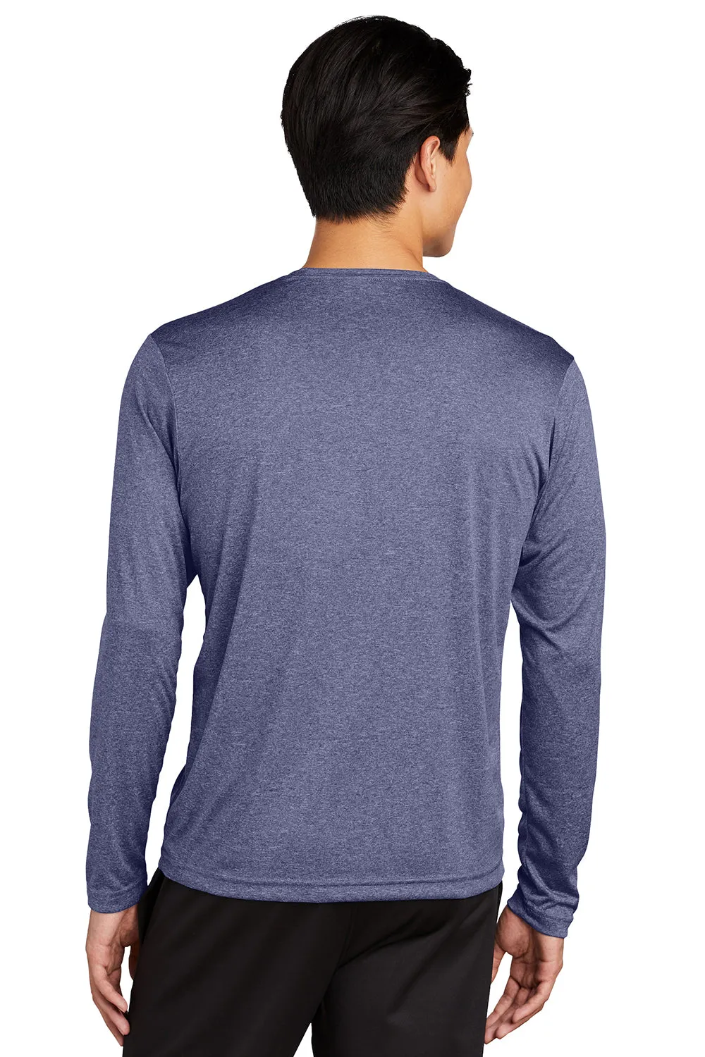 Sport-Tek Mens Contender Heather Moisture Wicking Long Sleeve Crewneck T-Shirt - Heather True Navy Blue Clothing Sport-Tek