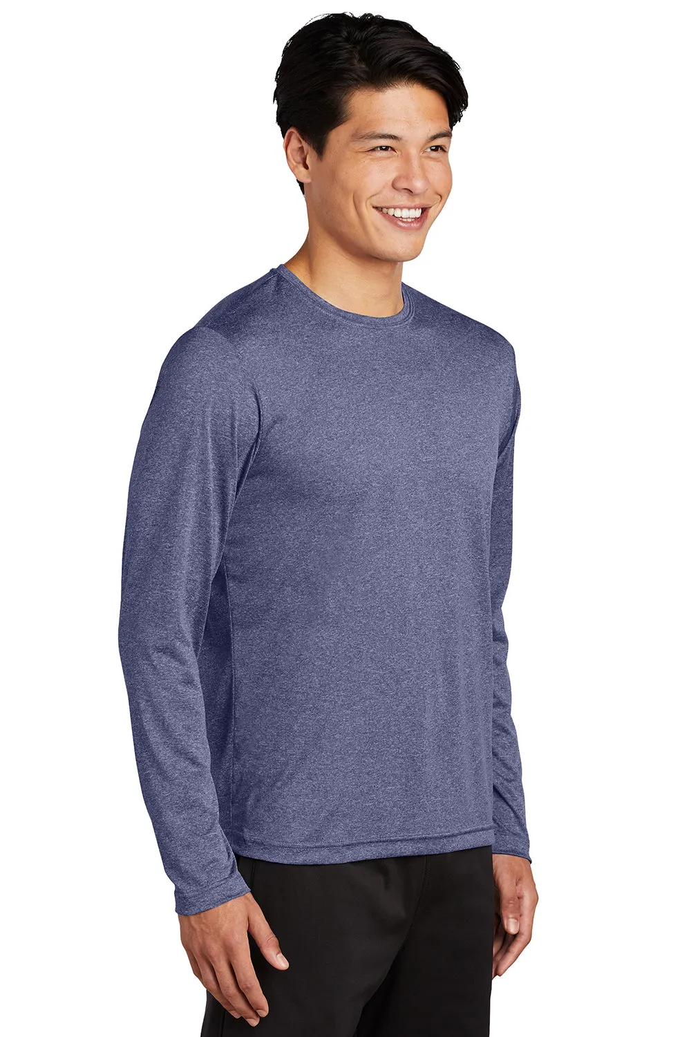 Sport-Tek Mens Contender Heather Moisture Wicking Long Sleeve Crewneck T-Shirt - Heather True Navy Blue Clothing Sport-Tek