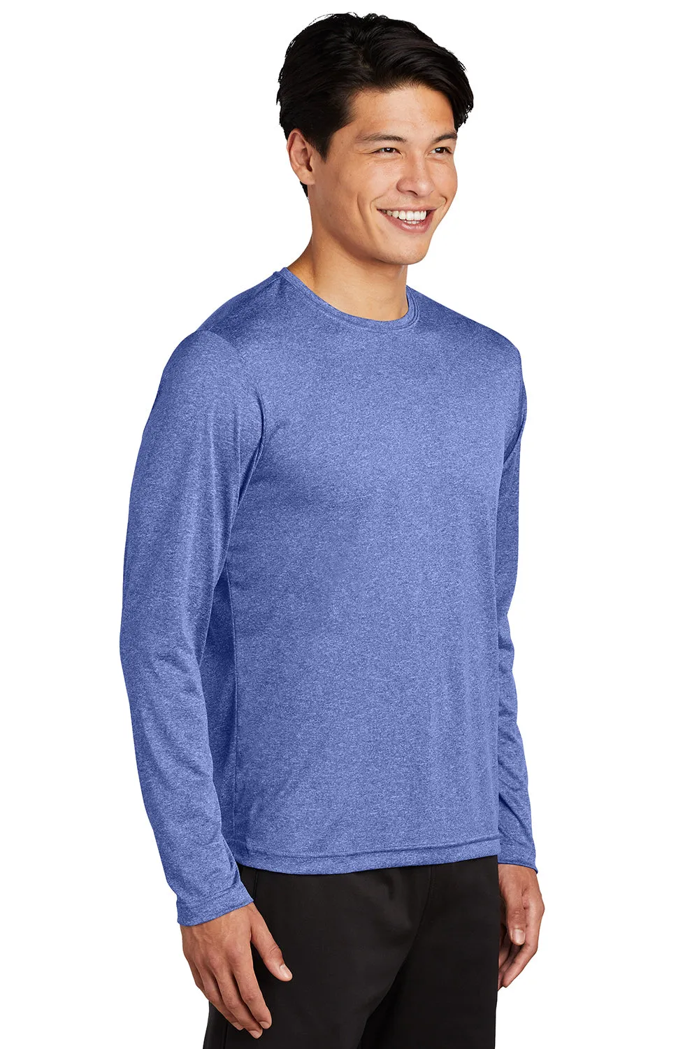 Sport-Tek Mens Contender Heather Moisture Wicking Long Sleeve Crewneck T-Shirt - Heather True Royal Blue Clothing Sport-Tek