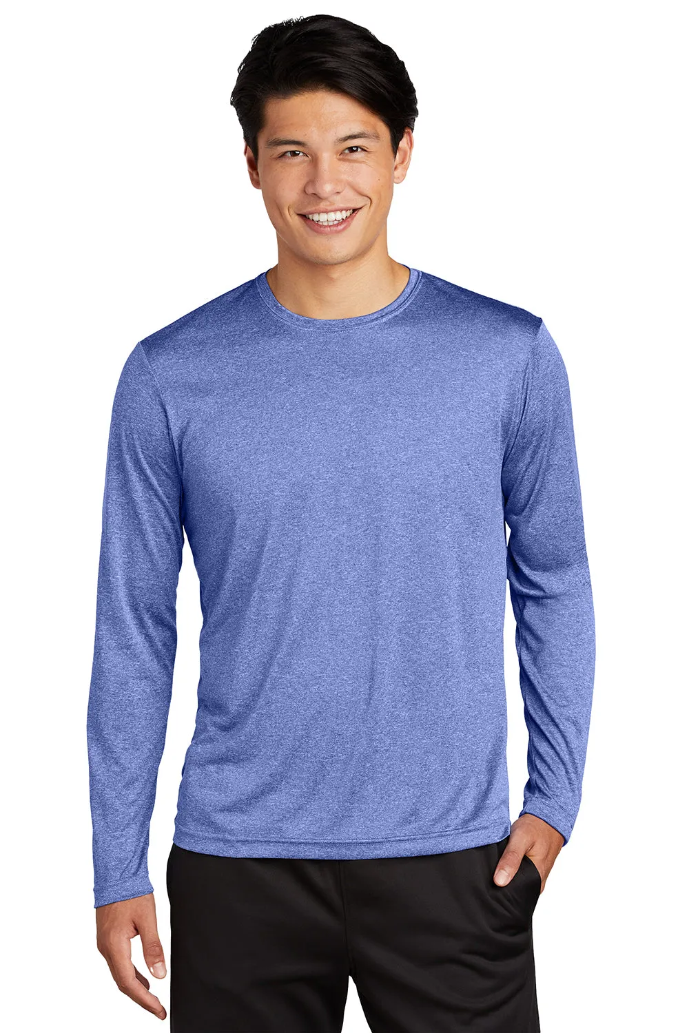 Sport-Tek Mens Contender Heather Moisture Wicking Long Sleeve Crewneck T-Shirt - Heather True Royal Blue Clothing Sport-Tek
