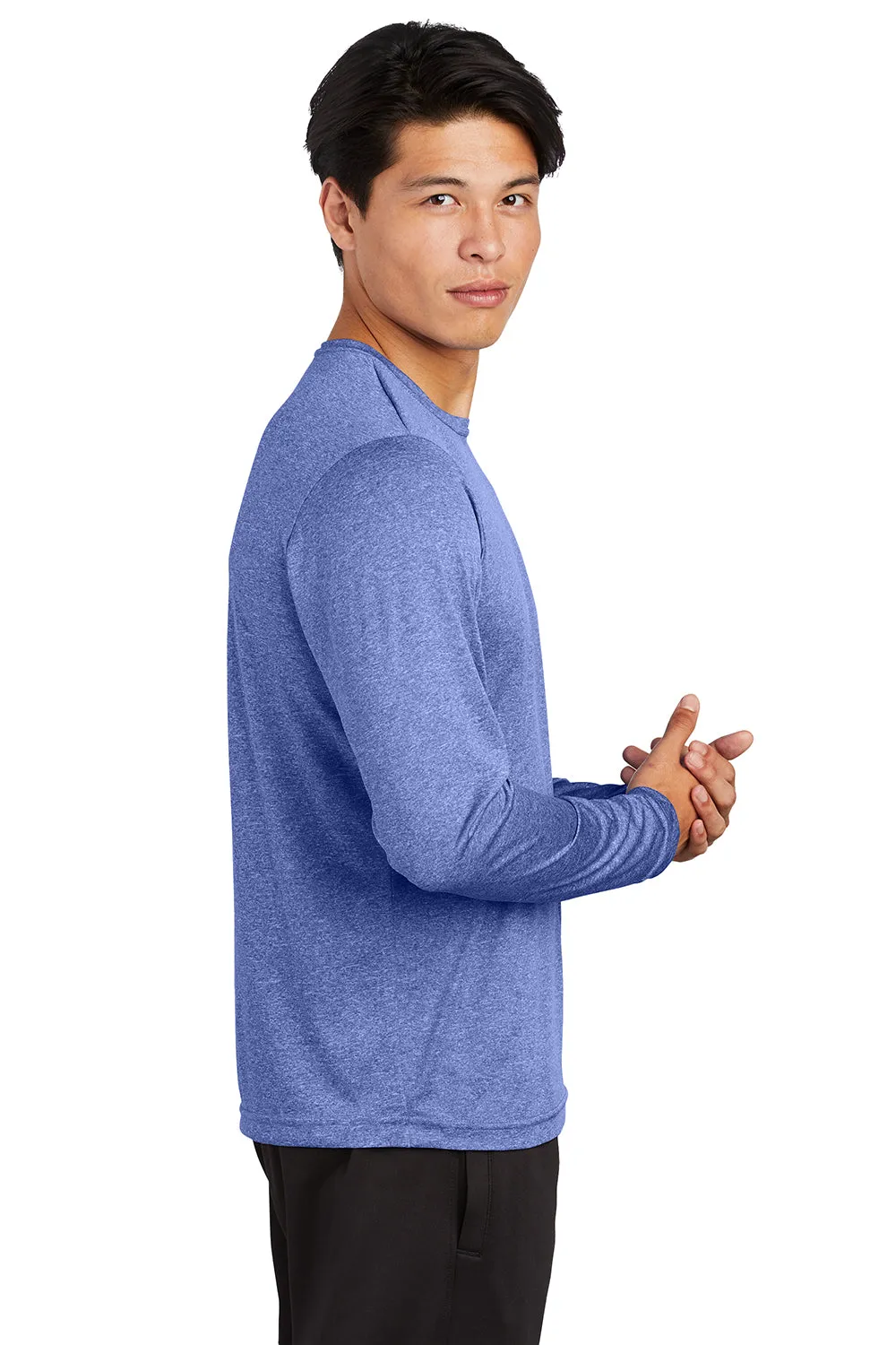 Sport-Tek Mens Contender Heather Moisture Wicking Long Sleeve Crewneck T-Shirt - Heather True Royal Blue Clothing Sport-Tek