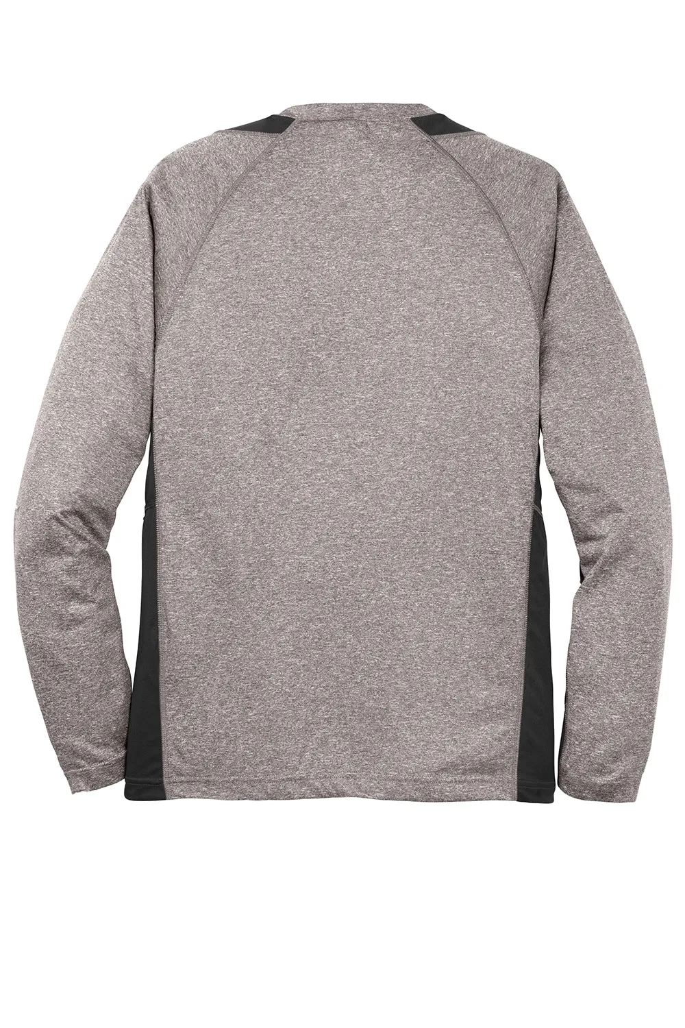Sport-Tek Mens Contender Heather Moisture Wicking Long Sleeve Crewneck T-Shirt - Heather Vintage Grey/Black Clothing Sport-Tek