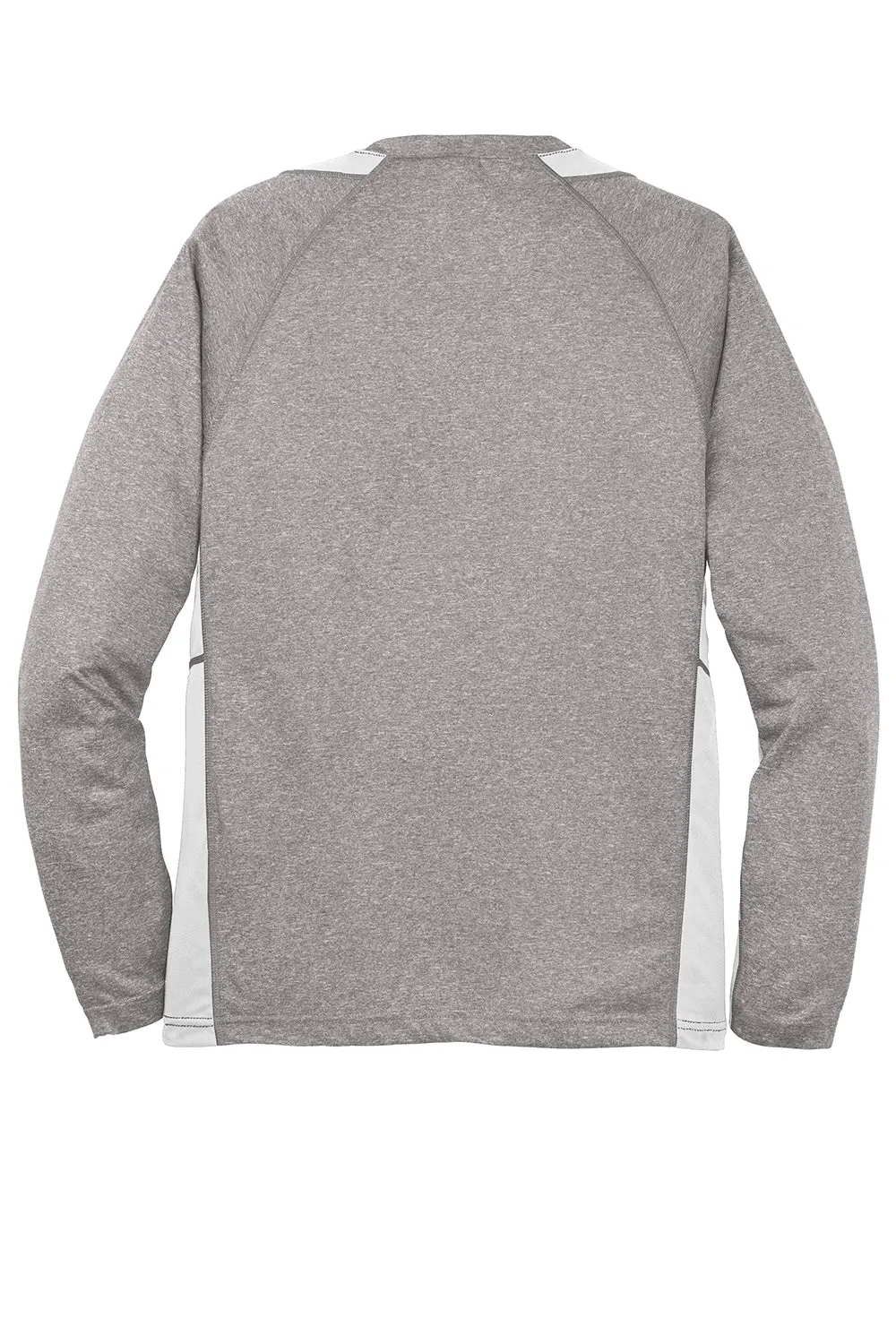 Sport-Tek Mens Contender Heather Moisture Wicking Long Sleeve Crewneck T-Shirt - Heather Vintage Grey/White Clothing Sport-Tek