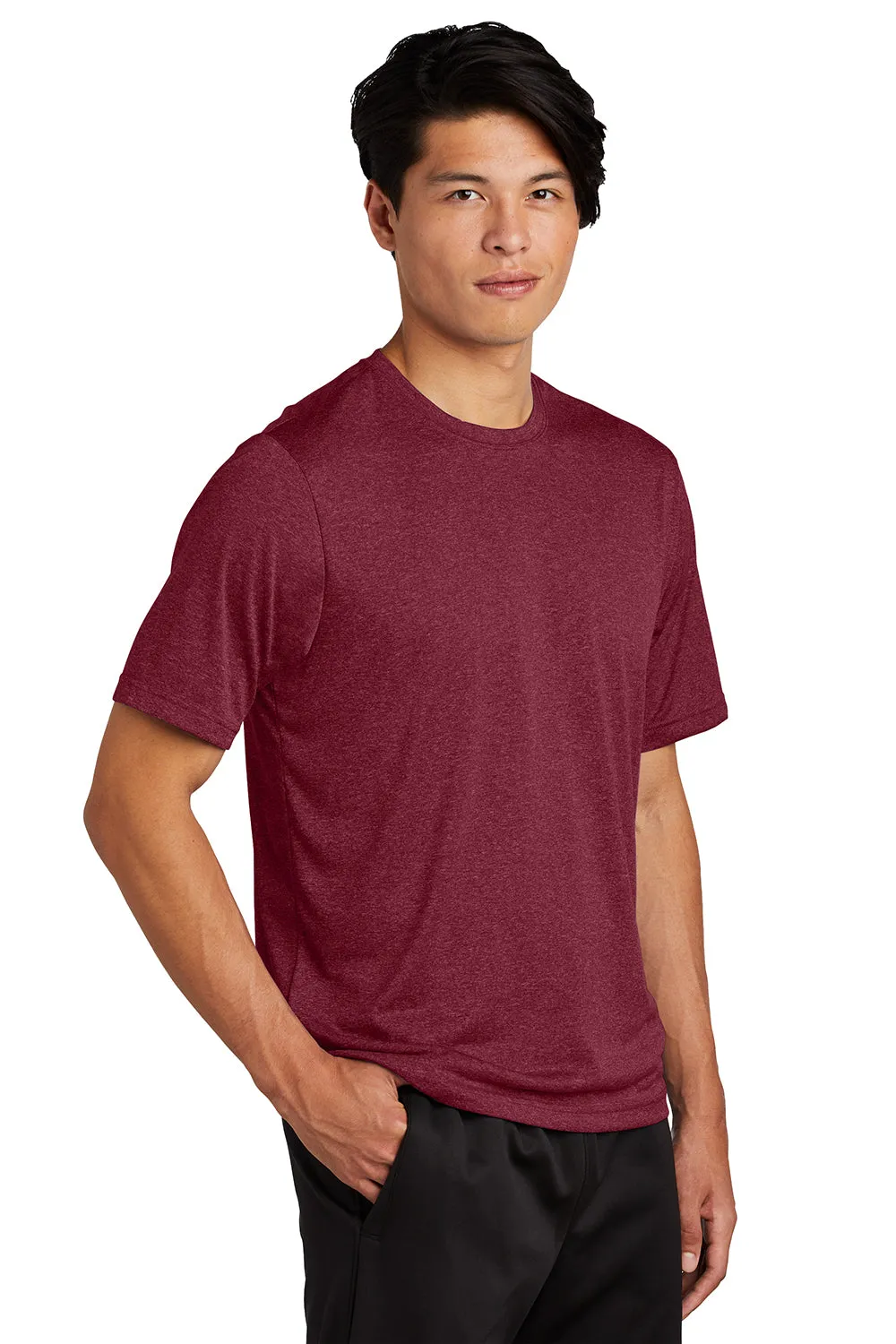 Sport-Tek Mens Contender Heather Moisture Wicking Short Sleeve Crewneck T-Shirt - Heather Cardinal Red - Closeout Clothing Sport-Tek