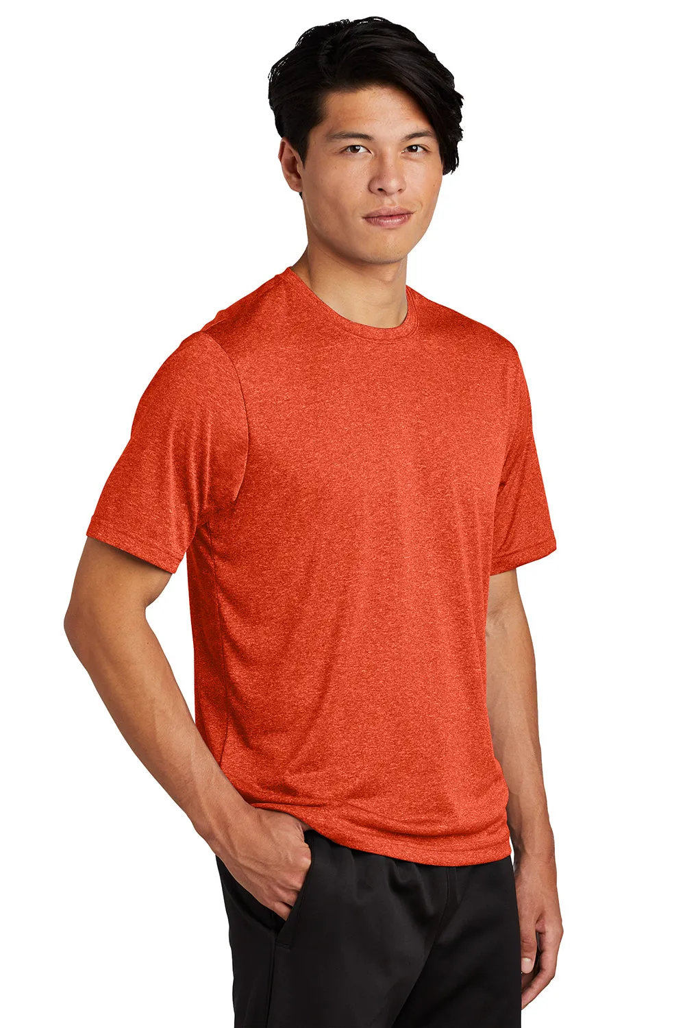 Sport-Tek Mens Contender Heather Moisture Wicking Short Sleeve Crewneck T-Shirt - Heather Deep Orange Clothing Sport-Tek