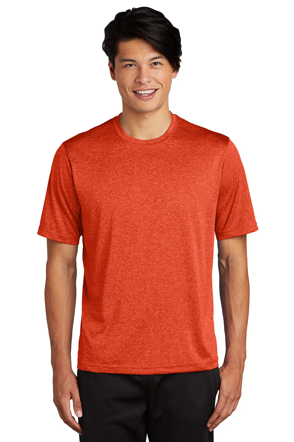 Sport-Tek Mens Contender Heather Moisture Wicking Short Sleeve Crewneck T-Shirt - Heather Deep Orange Clothing Sport-Tek