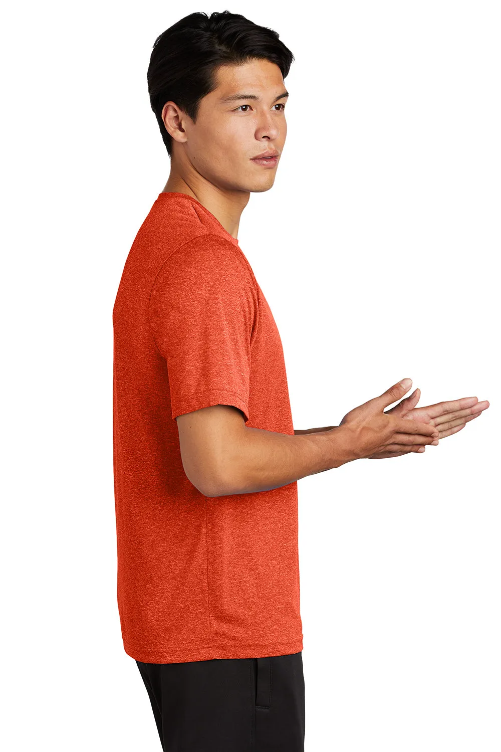 Sport-Tek Mens Contender Heather Moisture Wicking Short Sleeve Crewneck T-Shirt - Heather Deep Orange Clothing Sport-Tek