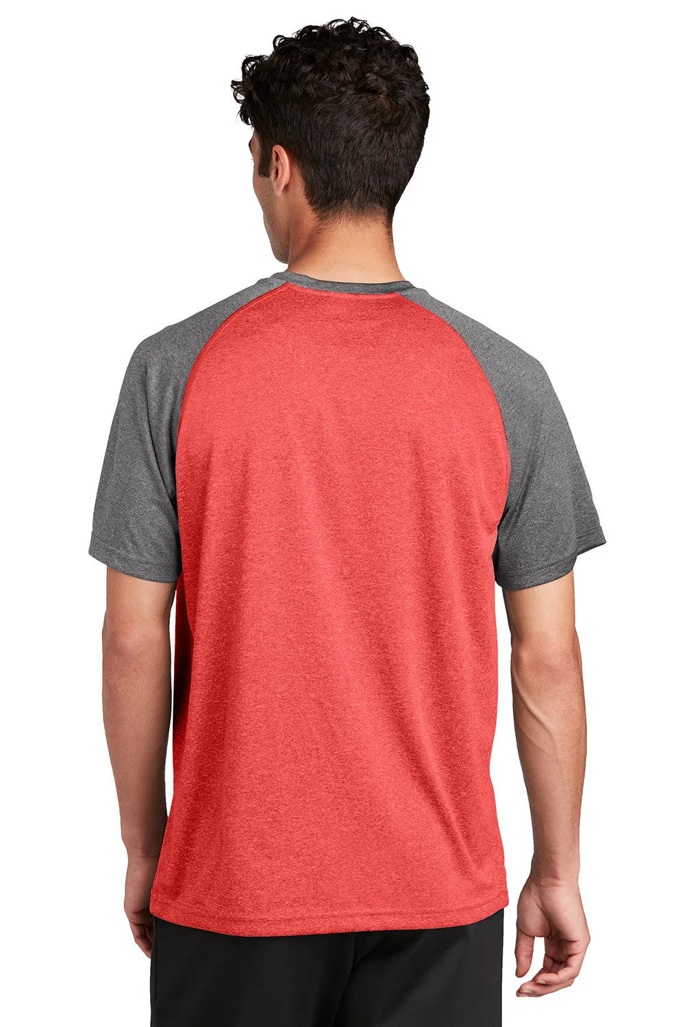 Sport-Tek Mens Contender Heather Moisture Wicking Short Sleeve Crewneck T-Shirt - Heather Scarlet Red/Heather Graphite Grey - Closeout Clothing Sport-Tek