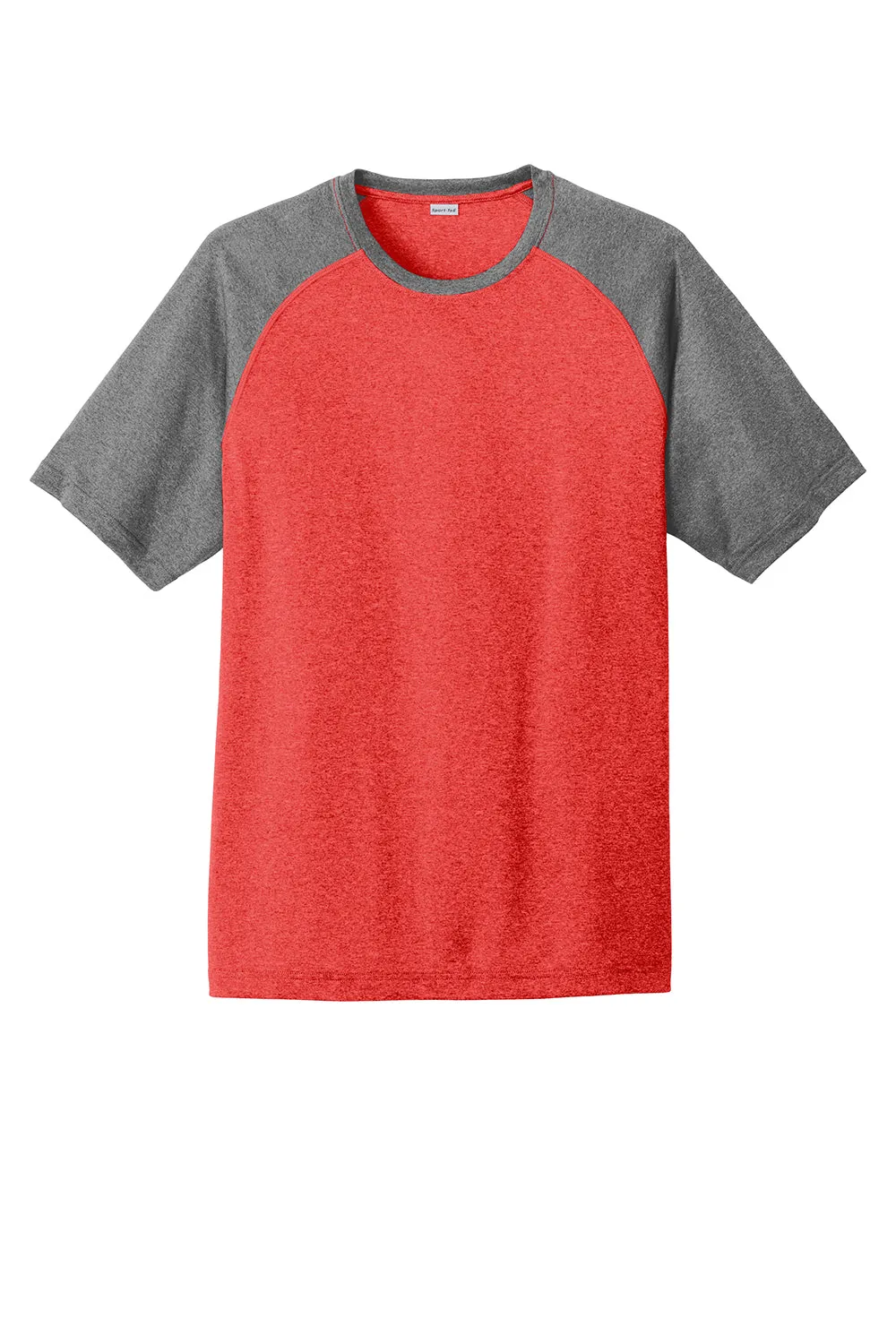 Sport-Tek Mens Contender Heather Moisture Wicking Short Sleeve Crewneck T-Shirt - Heather Scarlet Red/Heather Graphite Grey - Closeout Clothing Sport-Tek