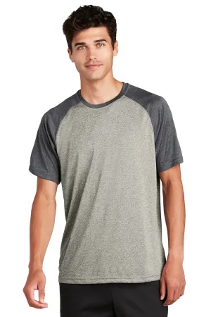 Sport-Tek Mens Contender Heather Moisture Wicking Short Sleeve Crewneck T-Shirt - Heather Vintage Grey/Heather Graphite Grey - Closeout Clothing Sport-Tek