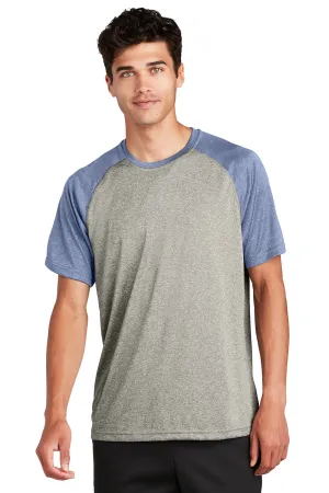 Sport-Tek Mens Contender Heather Moisture Wicking Short Sleeve Crewneck T-Shirt - Heather Vintage Grey/Heather True Navy Blue - Closeout Clothing Sport-Tek